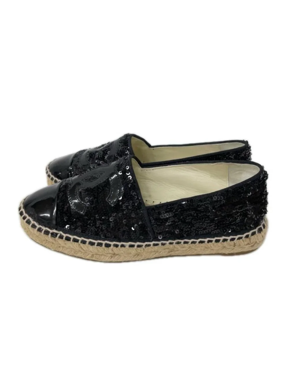 Chanel CC Logo Patent Sequin Espadrilles Shoes
